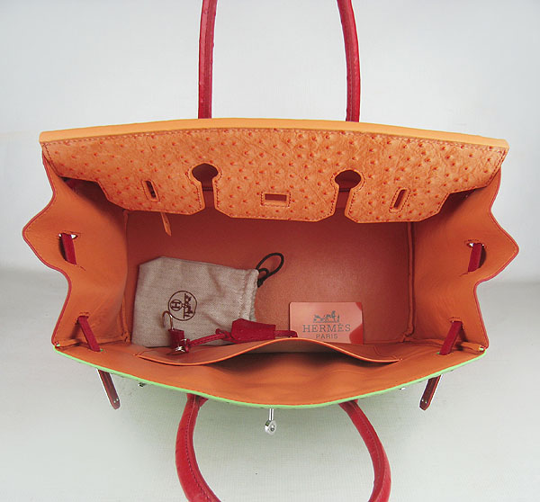 High Quality Fake Hermes Birkin 35CM Ostrich Veins Handbag Red/Orange/Green 6089